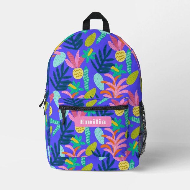 Name blue floral trendy colourful school Sew Bag (Front)