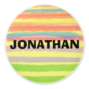NAME Blue Orange Green Stripes Ceramic Knob