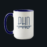 Name Blue PhD Mug<br><div class="desc">A tall PhD coffee mug with name and degree design in blue on a white background. The inside of the mug and the handle are blue. Simply customize the name, add this mug to your cart, and enjoy your next cup of coffee. Name Blue PhD Large Mug Holidayday Design |...</div>