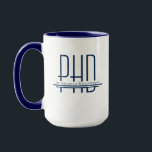 Name Blue PhD Mug<br><div class="desc">A tall PhD coffee mug with name and degree design in blue on a white background. The inside of the mug and the handle are blue. Simply customize the name, add this mug to your cart, and enjoy your next cup of coffee. Name Blue PhD Large Mug Holidayday Design |...</div>
