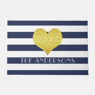 Name Blue White Gold Heart Pattern Print Doormat
