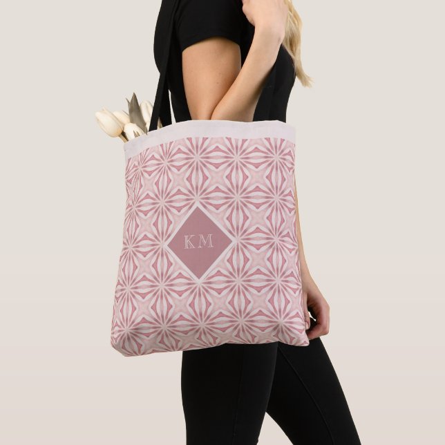 Name Blush Pink Abstract Floral Chic Pretty Girly  Tote Bag (Close Up)