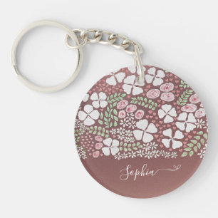 Name Blush Pink Hearts Roses Hand-painted Floral Keychain