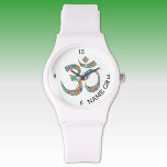 Name, Botanical Om Symbol White Silicone Strap Watch<br><div class="desc">Best price! A sporty white silicone strap and case with a stylish botanical print Om symbol and personalization. Easily personalize using the Template provided. A clear and black strap watch are also available. The print on these watches is excellent.</div>