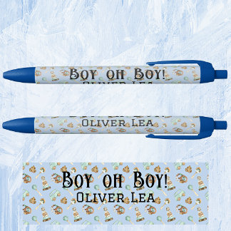  Name, Boy oh Boy, Baby Shower Favours Black Ink Pen