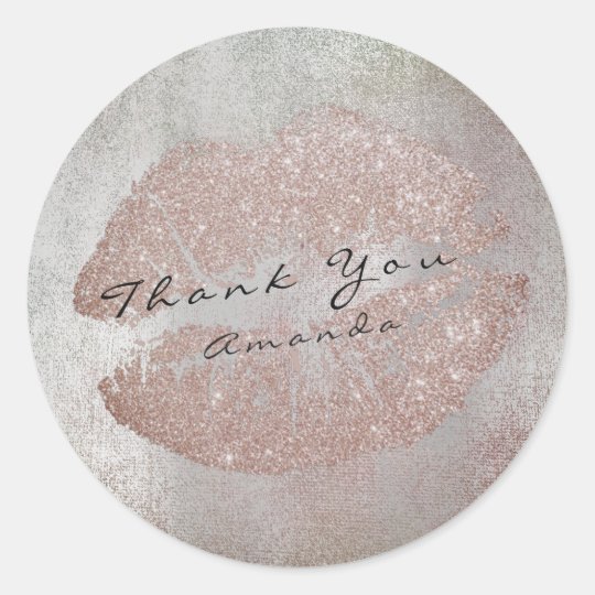 Name Branding Thank Kiss Coffe Glitter Rose Makeup Classic Round Sticker
