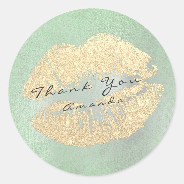 Name Branding Thank Kiss Gold Glitter Mint  Makeup Classic Round Sticker (Front)