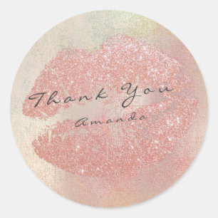Name Branding Thank You Kiss Rose Gold Makeup Classic Round Sticker