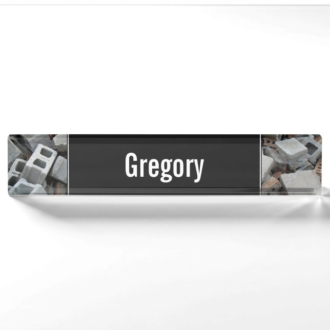 Name + Bricks & Blocks Demolition Rubble Debris Nameplate (Front)