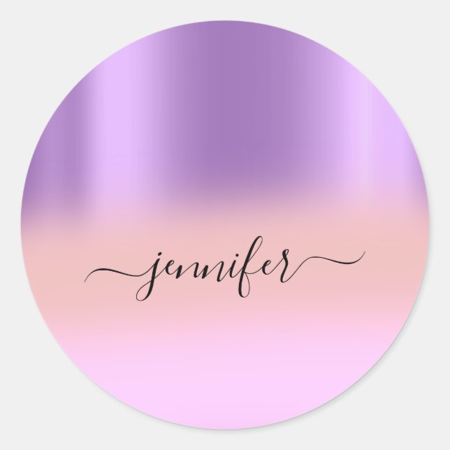 Name Bridal OMBRE Minimalism Pink  Rose Purple Classic Round Sticker (Front)