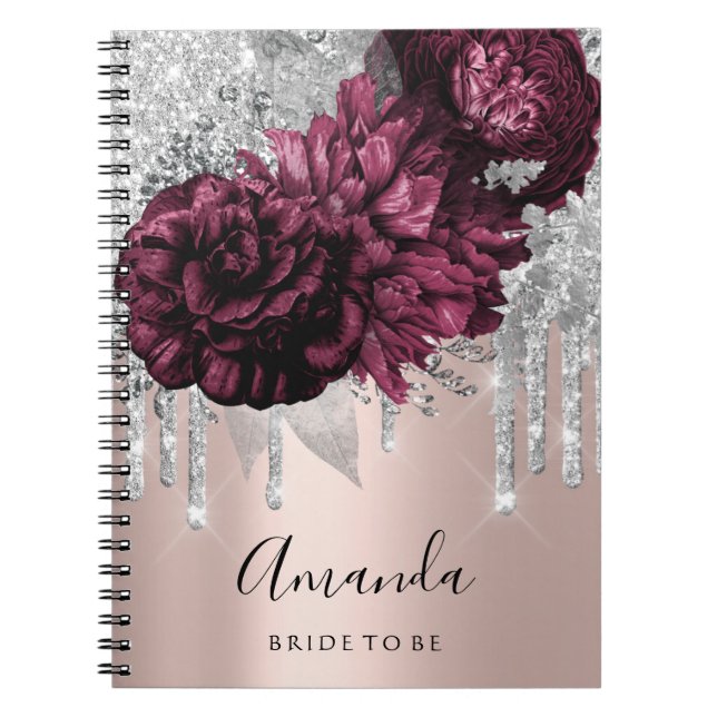Name  Bridal Shower Marsala Drips Floral Peony  Notebook (Front)