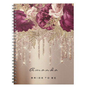 Name  Bridal Shower Marsala Drips Rose Florals Notebook