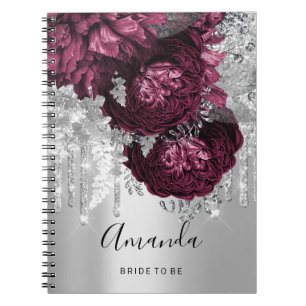 Name  Bridal Shower Marsala Drips Roses Burgundy  Notebook