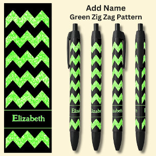 Name Bright Green Zig Zag on Black Ink Pen