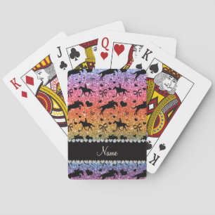 Name bright rainbow glitter equestrian hearts bows playing cards