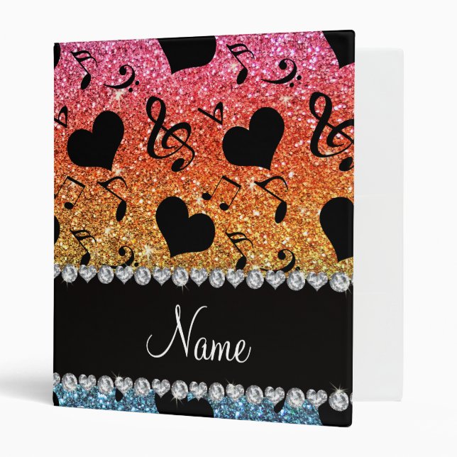 Name bright rainbow glitter music notes hearts binder (Front/Inside)
