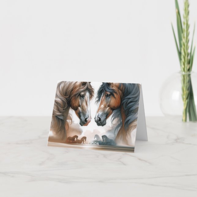 Name Brown Beautiful Horses Folded Note Card (Front)