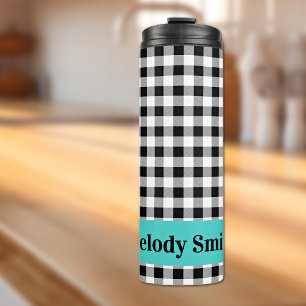 Name, Buffalo Check Turquoise 12oz Thermal Tumbler
