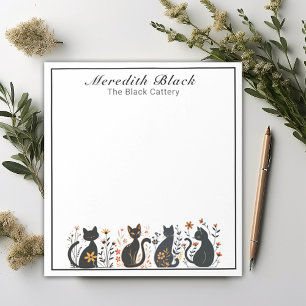 Name & Business Personalized Row Of Black Cats Notepad