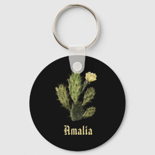 Name Cactus Flower Vintage Drawing Black Keychain