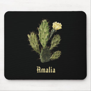 Name Cactus Flower Vintage Drawing Black Mousepad