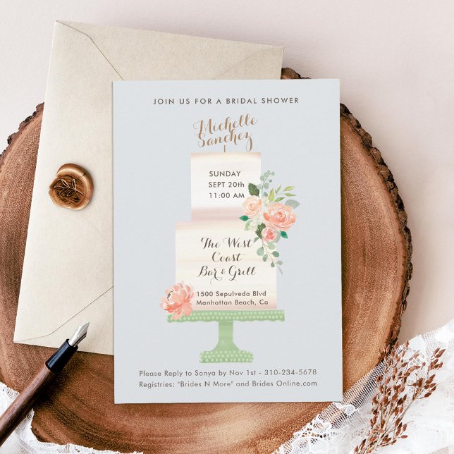 Name Cake Topper Watercolor Floral Bridal Shower Invitation (Creator Uploaded)