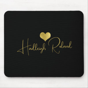 Name Calligraphy Monogram Heart Gold Black Mouse Pad