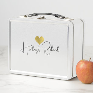 Name Calligraphy Monogram Heart Metal Lunch Box