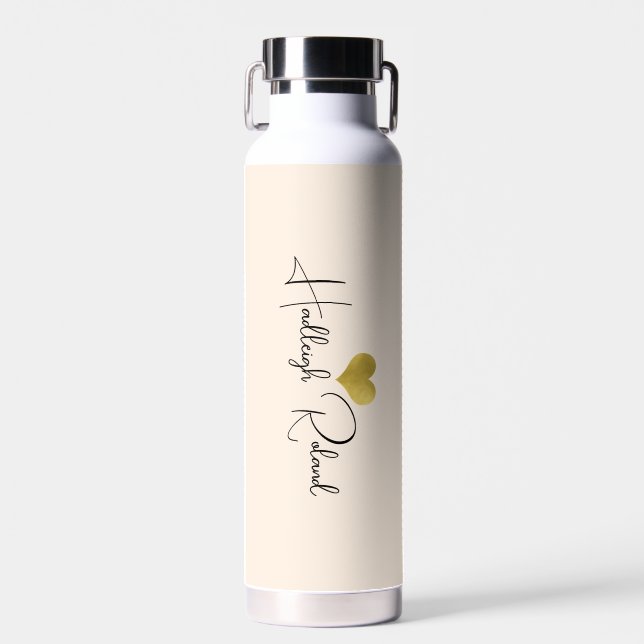 Name Calligraphy Monogram Heart Peach Water Bottle (Front)