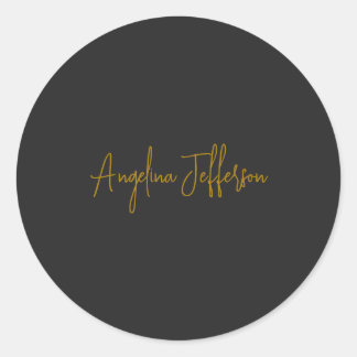 Name Calligraphy Professional Elegant Gold Colour Classic Round Sticker