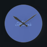 Name Calligraphy Script Plain Simple Blue Round Clock<br><div class="desc">This product was very good and I love how easy it is for customize design. The design was very simple so I'm very pleased when I create.</div>