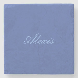 Name Calligraphy Script Plain Simple Blue Stone Coaster