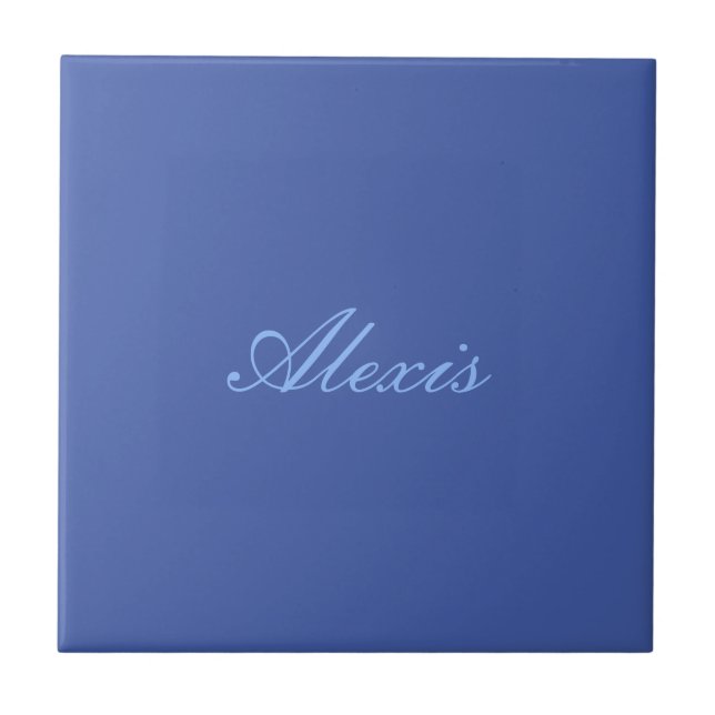 Name Calligraphy Script Plain Simple Blue Tile (Front)