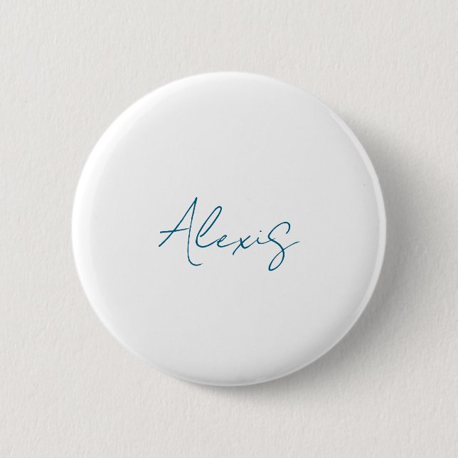 Name Calligraphy Script Plain Simple White Blue 2 Inch Round Button (Front)