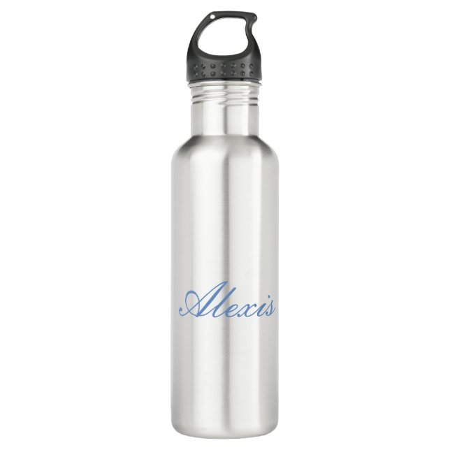 Name Calligraphy Script Plain Simple White Blue 710 Ml Water Bottle (Front)