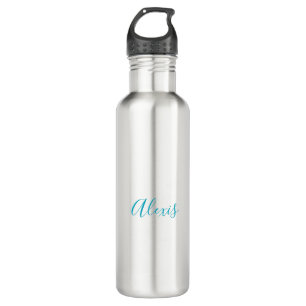 Name Calligraphy Script Plain Simple White Blue 710 Ml Water Bottle