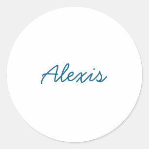 Name Calligraphy Script Plain Simple White Blue Classic Round Sticker