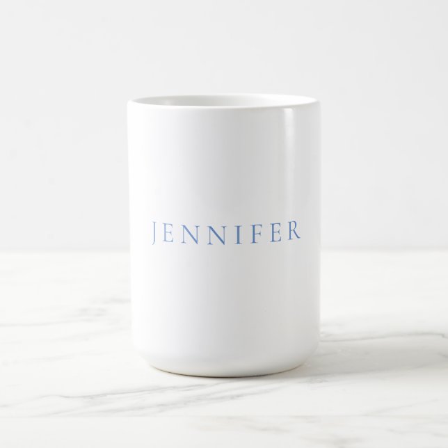 Name Calligraphy Script Plain Simple White Blue Coffee Mug (Center)