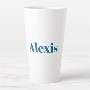 Name Calligraphy Script Plain Simple White Blue Latte Mug