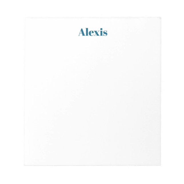 Name Calligraphy Script Plain Simple White Blue Notepad (Front)