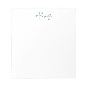 Name Calligraphy Script Plain Simple White Blue Notepad