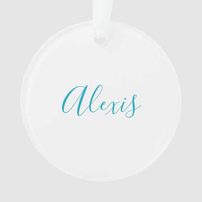 Name Calligraphy Script Plain Simple White Blue Ornament (Front)