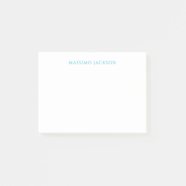 Name Calligraphy Script Plain Simple White Blue Post-it Notes (Front)