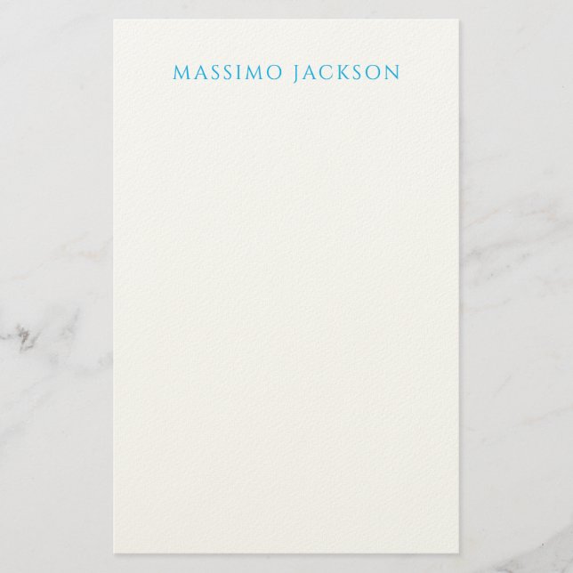 Name Calligraphy Script Plain Simple White Blue Stationery (Front)
