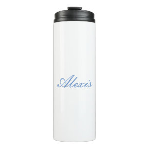 Name Calligraphy Script Plain Simple White Blue Thermal Tumbler