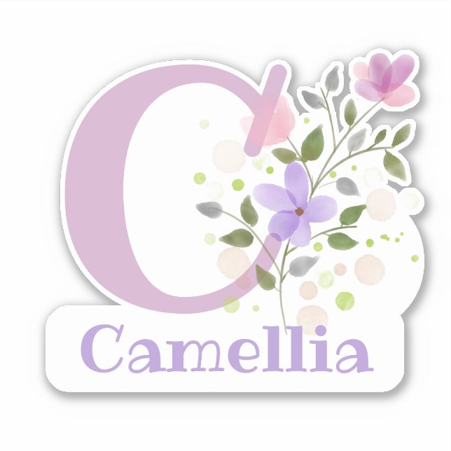 Name Camellia plus Initial with Floral Design (Front)