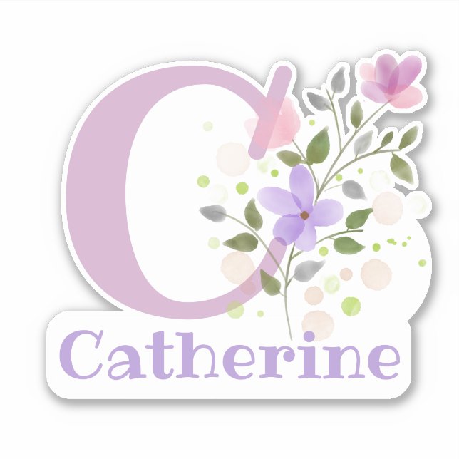 Name Catherine plus Initial with Floral Design (Front)