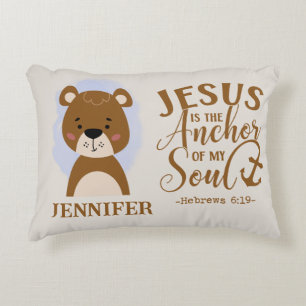 Name Christian Cute Woodland Baby Bear Bible Quote Accent Pillow