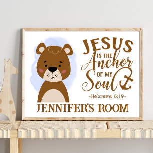 Name Christian Cute Woodland Baby Bear Bible Quote Poster