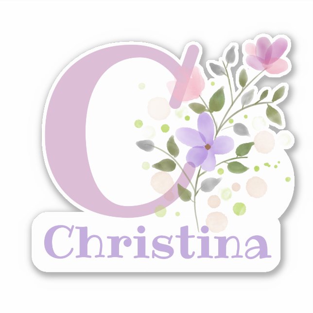 Name Christina & Initial with Floral Design (Front)